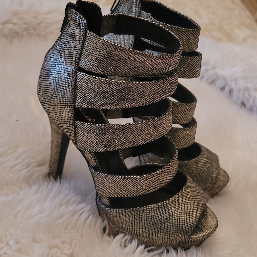 Qupid Reptile Print Metallic Platform Heels - image 4